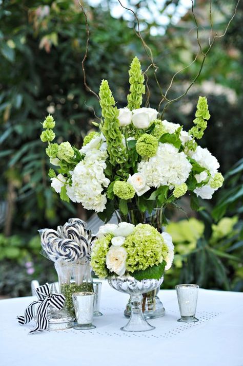 Julie Marriott Floral Design Bells Of Ireland Arrangement, Bells Of Ireland Bouquet, Chartreuse Flowers, Bells Of Ireland, Elopement Party, Nola Wedding, Altar Flowers, Hydrangea Arrangements, Fruit Arrangements