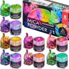 PRICES MAY VARY. Chameleon Mica Powder Set: the set includes 8 individual colors of metallic mica powder. Each jar contains 0.1 oz. Every color offers unique shades with a pleasant shimmering glow. Epoxy Resin Color Pigment Powder Jewelry: our epoxy pigment powder set is perfect for Epoxy Jewelry. Making it a resin mica powder of choice, helping you create your jewelry with stunning colors. Color shift mica powder qualities: If you are looking for chameleon powder look no further. Perfect as an Galaxy Eyes, Resin Pigment, Epoxy Jewelry, Unicorn Spit, Unique Soap, Chameleon Color, Jar Art, Blue Chocolate, Pigment Powder