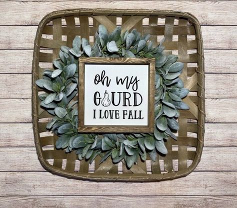 Fall Words Signs, Fall Sweet Fall Sign, Oh My Gourd I Love Fall Sign, Fall Phrases For Signs, Brown Entryway, Fall Barnwood Signs, Signs With Quotes, Small Wood Sign, Fall Decor Signs