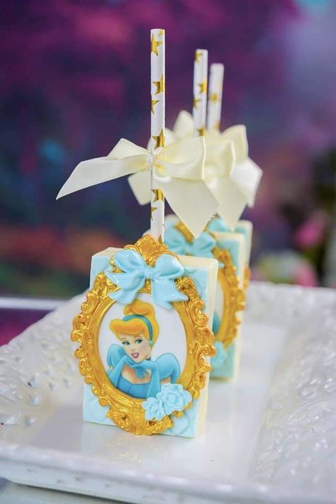 Cinderella Cakesicles, Disney Princess Cakesicles, Cinderella Rice Krispie Treats, Cinderella Treats, Sweet 16 Cinderella Theme, Cinderella Birthday Theme, Cinderella Birthday Party Decorations, Disney Princess Theme Birthday Party, Princess Cake Pops