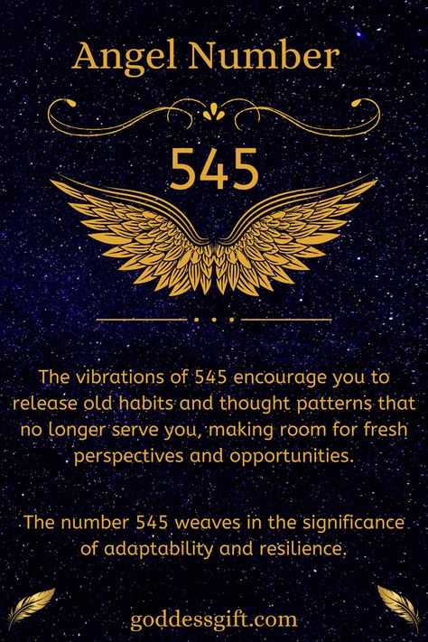 The vibrations of 545 encourage you to release old habits and thought patterns that no longer serve you, making room for fresh perspectives and opportunities. Learn more - https://goddessgift.com/angels/545/  #AngelNumber545 #DivineGuidance #Numerology #SpiritualAwakening #Manifestation #ChangeIsGood #GrowthMindset #SpiritualJourney #NumerologyMeaning 545 Angel Number, 545 Angel Number Meaning, Angel Number Meaning, Thought Patterns, Angel Number Meanings, Embracing Change, Divine Timing, Number Meanings, Spiritual Enlightenment