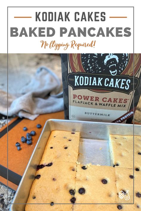 Make all your pancakes at once with this baked Kodiak Cakes pancake recipe! Enjoy for breakfast or as a portable, protein-packed snack. #kodiakcakes #ovenpancake Oven Pancake Recipe, Kodiak Cakes Recipe, Oven Pancake, Kodiak Pancakes, Oven Pancakes, Chicken Cornbread, High Protein Pancakes, Cake Oven, Pancake Mix Recipes