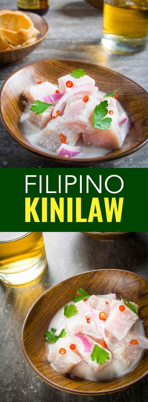 Forget poke and ceviche, kinilaw is the real deal. It is a Filipino appetizer marinated in coconut vinegar and citrus then spiced with bird's eye chili pepper, you won't believe how easy it is to make this Filipino kinilaw kilawin recipe.  #Filipino #Philippines #Asia #Recipe #Ceviche #poke #kinilaw #recipe #healthy #fish #easy Filipino Appetizers, Five M, Coconut Vinegar, Dishes Recipe, Fantasy Food, Filipino Cuisine, Around The World Food, Ceviche Recipe, Filipino Style