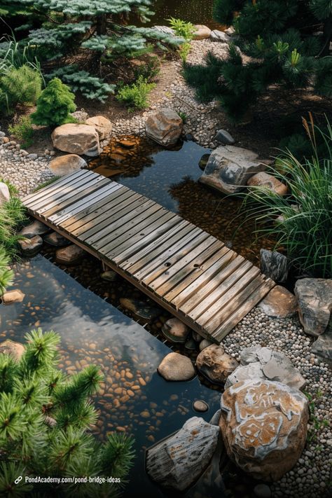 22 Inspiring Pond Ideas with Bridges to Enhance Your Outdoor Space Pond With Bridge, Garden Bridge Design, Japanese Garden Backyard, Cosy Garden, Outdoor Bridges, Pond Bridge, Dreamy Nature, Wildlife Pond, Peaceful Space