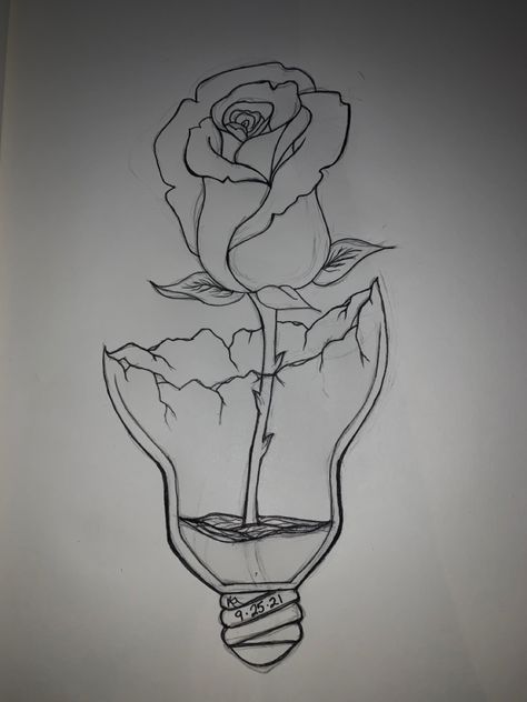 Lightbulb Drawings Realistic, Cool But Simple Drawings, Bright Drawings Ideas, Lightbulb Drawings Creative, Art Drawings With Meaning, Dangerous Flower Drawing, Cool Sketch Ideas Creativity Easy, Bulb Drawing Creative, Rose Drawing Simple Sketch