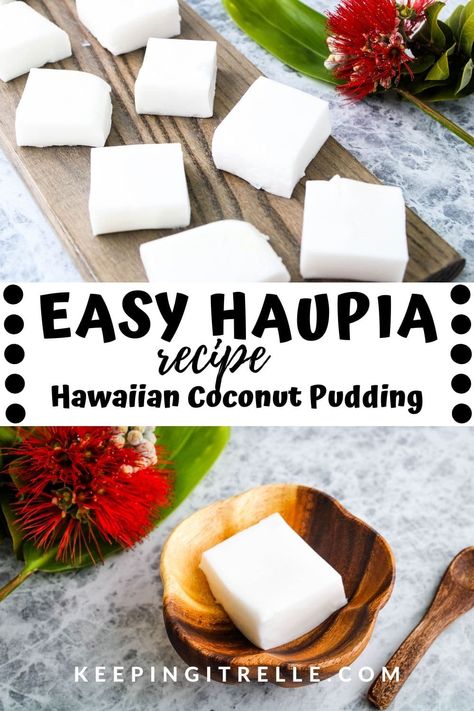 Haupia, also known as Hawaiian coconut pudding, is a sweet, cool, refreshing treat. This easy recipe only uses 4 ingredients and is perfect for the home cook to share with family and friends. Haupia Pudding, Haupia Recipe, Hawaiian Dessert Recipes, Hawaiian Desserts, Hawaiian Recipes, Hawaiian Dishes, Coconut Pudding, Hawaii Food, Slow Cooker Desserts