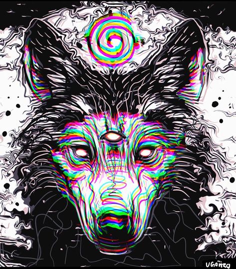 Psy Music, Wolf Street, Bleach Shirt Diy, Rainbow Paint, Psy Art, Skull Painting, Rave Festival, Wolf Art, 7 Chakras