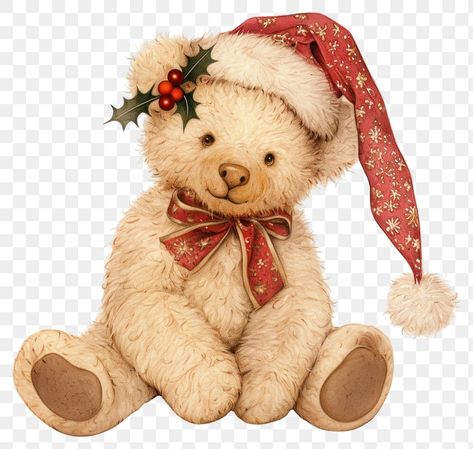 Vintage Teddy Bear Illustration, Christmas Png Aesthetic, Png Accessories, Aesthetic Pngs, Teddy Bear Christmas, Collage Pictures, Png Elements, Diy Xmas Gifts, Christmas Illustrations