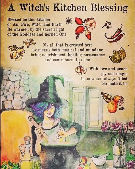 Margaret Jamison on Instagram: "Shared from FB Pagan Pedia" Kitchen Blessing Spell, Crafty Witch, Witch Kitchen, Thanksgiving Blessings, Kitchen Witchery, Magical Home, Crafter Gift, Witchy Stuff, Season Of The Witch