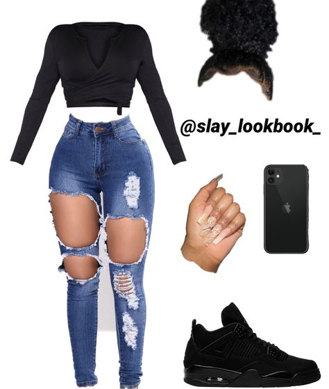 Cute Jordan 4, High School First Day, Crop Top Outfit, Cute Sweater Outfits, Outfit Baddie, School First Day, Black Long Sleeve Crop Top, Teen Swag Outfits, Outfits For School