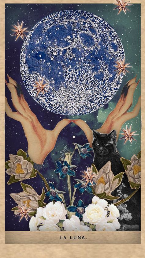 The Moon Tarot Card Wallpaper, The Moon Tarot Aesthetic, Star Tarot Card Aesthetic, The Moon Tarot Card Art, Moon Tarot Card Aesthetic, Moon Tarot Wallpaper, Tarot Collage Art, The Moon Tonight, The Moon Tarot Card