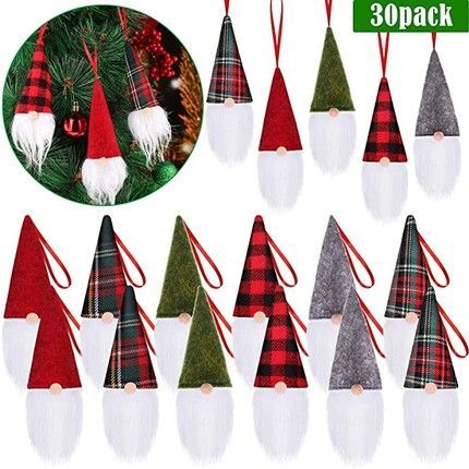 gnome tree ornaments Christmas Tree Scandinavian, Scandinavian Santa, Christmas Decorations Hanging, Plush Ornaments, Tree Dazzler, Plaid Ornaments, Buffalo Plaid Ornaments, Elf Gnome, Ornaments For Christmas Tree