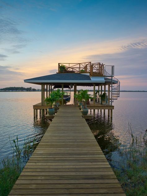 Backyard Pergola and Gazebo Design Ideas | DIY Dock Pictures, Lake House Dock, Boathouse Design, Dock Ideas, Dock House, Lake Dock, Lakefront Living, Lakefront Property, Haus Am See