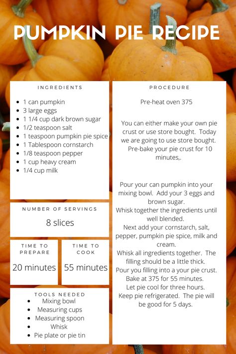 Pumpkin Pie Recipe For Kids, Best Pumpkin Pie Recipe, Thanksgiving Pie Recipes, Pumpkin Pie Recipe Easy, Store Bought Pie Crust, Thanksgiving Facts, Thanksgiving Pie, Thanksgiving Pumpkin Pie, Pumpkin Everything