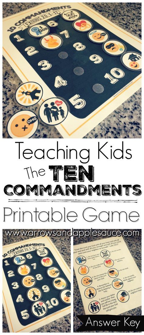 Helping your kiddos learn and remember the Ten Commandments is easy and fun with this printable memory game. Read on to learn how I helped our four year old grasp these big concepts. #tencommandments #Bibleforkids #Bibleverse #faith #homechool #preschool #educationalgames #printables Ten Commandments Bulletin Board, 10 Commandments Games For Kids, 10 Commandments Of The Bible, Printable Memory Game, Toddler Bible, The Ten Commandments, Preschool Bible, Kids Bible, Bible Study For Kids