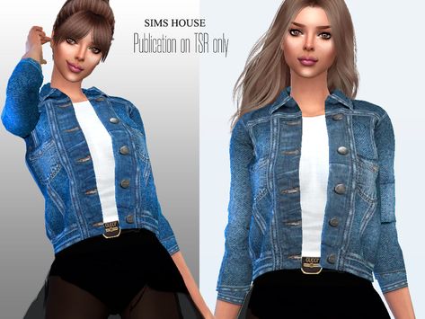 Sims House's Womens denim jacket with white t-shirt Denim Jacket Sims 4 Cc, Sims 4 Jean Jacket Cc, Sims 4 Jean Jacket, The Sims 4 Jeans, The Sims 4 Sims, Womens Denim Jacket, Sims 4 Sims, Sims Packs, Pelo Sims