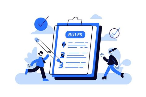 Rules concept. Regulations checklist persons. Restricted graphic writing with law information. Society control guidelines and strategy for company order and restrictions. Flat tiny vector illustration Graphic Writing, Vector Illustration Character, School Murals, Rules And Regulations, School Rules, Illustration Character, The Rules, Internet Marketing, Graphic Illustration