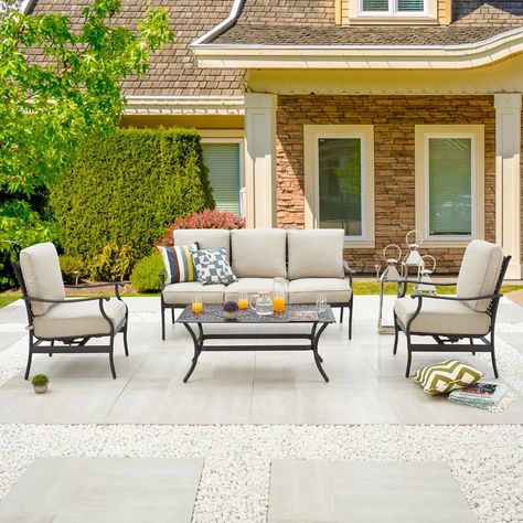 Beachcrest Home Middleham 5 - Person Outdoor Seating Group with Cushions & Reviews | Wayfair Outdoor Conversation Sets, Sofa Seating, Outdoor Entertainment, Patio Balcony, Entertainment Area, Beige Cushions, Outdoor Entertaining Area, Patio Spaces, Conversation Set Patio