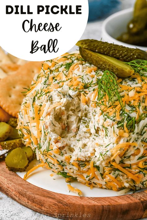 This dill pickle cheese ball is loaded with so much flavor as it combines cream cheese, a little bit of sour cream, cheese, dill ranch dressing, and a variety of dill pickles to create an irresistible cheese ball that everyone loves! This is the perfect appetizer for game day or parties. Dill Pickle Cheese Ball, Pickle Cheese Ball, Dill Ranch Dressing, Dill Ranch, Crowd Pleasing Appetizers, Classic Recipes, Dill Pickles, Best Instant Pot Recipe, Cheese Balls