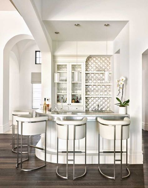 16 Opulent Mediterranean Home Bar Designs For A Luxurious Experience Fish Scale Tile Backsplash, White Bar Cabinet, White Fish Scale Tile, Bar Cabinet Design, Building A Home Bar, Coin Bar, Fish Scale Tile, Bar In Casa, Home Bar Design