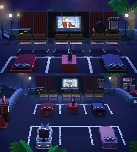 Animal Crossing Inspiration on Instagram: “Drive-in cinema 🚘🎬 If you’re lucky, some villagers are going to join the fun! 💛 #acnhidea by: Vivienne_Venom (reddit)” Drive In Cinema, Animal Crossing 3ds, Animals Crossing, Ac New Leaf, Animal Crossing Guide, Outdoor Cinema, Animal Crossing Wild World, Animal Crossing Qr Codes Clothes, Qr Codes Animal Crossing