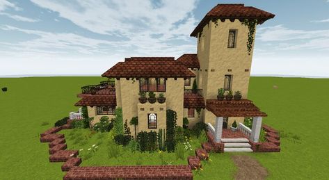 Spanish Minecraft House, Minecraft Spanish Villa, Italy Minecraft, Minecraft Mediterranean, Minecraft Italian, Spanish House Exterior, Cullen House, Villa Minecraft, Minecraft Mansion