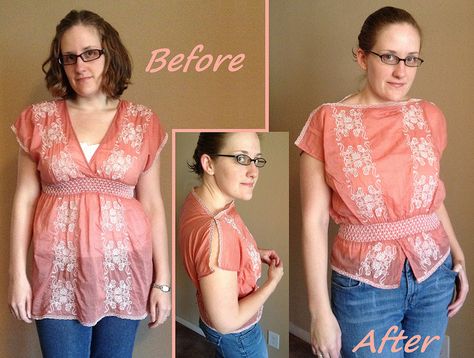 Topsy Turvy Before & After by nosmallfeet, via Flickr Clothing Recycling, Fixing Clothes, Old Clothes Diy, Clothing Refashion, Remake Clothes, Clothes Swap, Upcycling Fashion, Plus Size Patterns, Outdoor Blinds