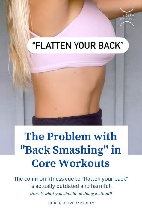 The misconception that smashing your lower back into the floor creates core stability is just that—a misconception. Many fitness instructors who use this cue have a well-intentioned desire to improve core strength. However, this cue is actually harmful to your core, spine, and pelvic floor! Let's discuss why this practice of “flattening your back” is outdated and harmful, and what you should be doing instead to protect your core, spine, and pelvic health. Improve Core Strength, Core Strength Training, Pelvic Health, Core Strengthening Exercises, Core Workouts, Spine Health, Core Stability, Ab Exercises, Strengthen Core