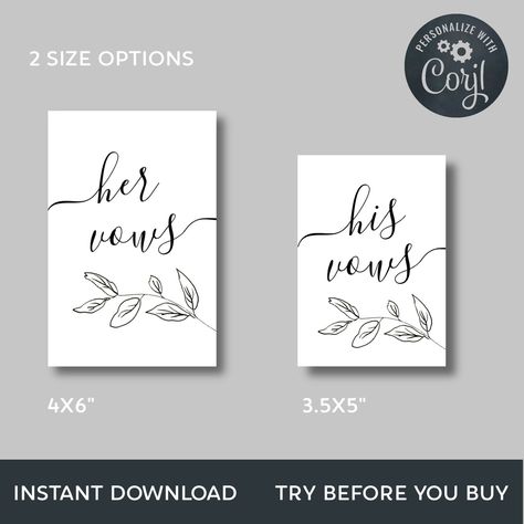 Wedding Vow Cards Printable Vow Booklet Template His and Her | Etsy His And Her Vows Card, Vows Template, Vow Cards, Wedding Vows Template, Her Vows, Vow Booklet, Booklet Template, Botanical Leaves, Wedding Vow