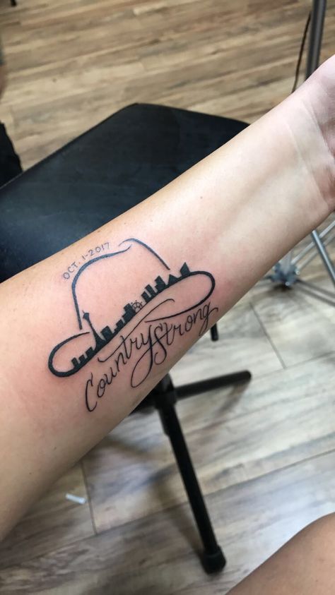 Route 91 Tattoo!! #Country-festival Vegas Strong Tattoo, Nashville Tennessee Tattoo Ideas, Nashville Tattoo Ideas Country Music, Country Lyric Tattoos For Women, Country Music Tattoos For Women, Country Song Tattoos, Country Tattoos For Women, Nashville Tattoos, 91 Tattoo