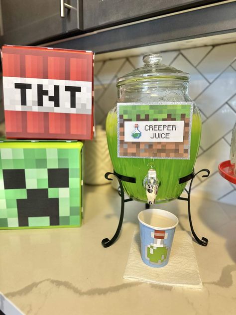 Minecraft Birthday  | CatchMyParty.com Minecraft 8th Birthday Party, Minecraft Themed Food, Minecraft Party Diy, Minecraft Party Food Ideas, Minecraft Birthday Food, Minecraft Birthday Party Invitations, Minecraft Food Ideas, Minecraft Birthday Theme, Minecraft Birthday Ideas