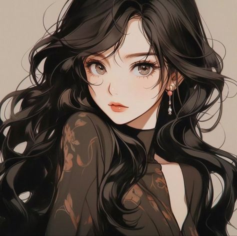 Anime Brown Hair, Redhead Art, Brown Eyes Black Hair, Black Cat Anime, Cute Brunette, Anime Black Hair, Brown Hair Brown Eyes, Blue Anime, Brunette Woman