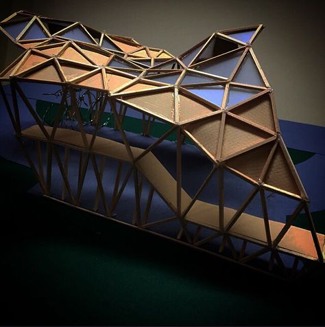 Triangular Wave Awning Triangle Model Architecture, Triangle Structure Architecture, Triangle Pavilion, Wood Structure Architecture, Tectonic Architecture, Triangular Architecture, Triangle Building, Architecture Model Trees, Cubes Architecture