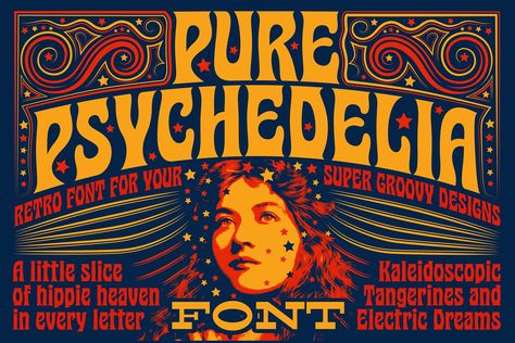 Pure Psychedelia Font by Mysterylab Designs on @creativemarket 60s Font, Hippie Font, Condensed Font, Hippie Trippy, Invite Ideas, Psy Art, Art Storage, Bold Fonts, Retro Font