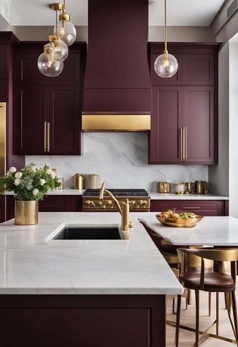 Mahogany Kitchen Cabinets, Plum Kitchen, Mahogany Kitchen, Brushed By Brandy, Cherry Cabinets, Classy Decor, Kitchen Design Decor, Red Kitchen, Kitchen Room Design