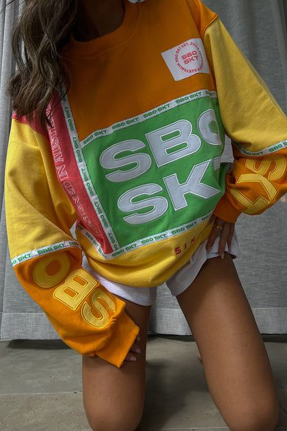 Shop New Arrivals Online USA | Exclusively by SABO. Oversized Hoodie Outfit, Sweater Fabric, Designer Sweater, Hidden Valley, Swag Outfits For Girls, Embroidery Patch, Sabo Skirt, Hoodie Outfit, Green And Red