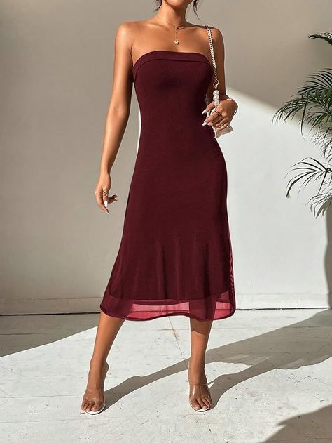 Tube Top Off Shoulder Sleeveless Fitted Cocktail Club Party Formal Long Dresses Formal Long Dresses, Proper Attire, Cocktail Club, Strapless Midi Dress, Cocktail Parties, Midi Cocktail Dress, Club Party, Women Wedding Guest Dresses, Going Out Dresses