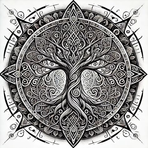 Celtic Tree Of Life Drawing, Mandala Art Tattoo, The Tree Of Life Tattoo, Woman Tree Tattoo, Tree Tattoo Drawings, Mandala Chest Tattoo, Pez Koi Tattoo, Tree Of Life Mandala, Mandala Tree