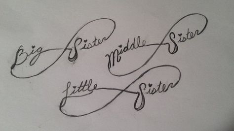 Sister tattoos  <3 Sister For 3 Tattoo, Infinity Tattoo Sisters, Middle Sister Tattoo, 3 Sisters Tattoo Ideas Sibling, Tattoo Ideas For Three Sisters, Black Sister Tattoos, Three Sisters Tattoo Ideas, Sibling Tattoos For 3 Sisters, 3 Sisters Tattoos