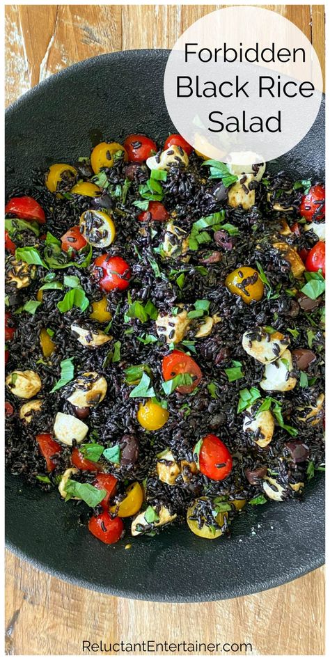 Italian Black Rice Recipe, Wild Black Rice Recipes, Black Rice Recipe Side Dishes, Forbidden Rice Salad, Black Rice Recipe Healthy, Recipes With Black Rice, Black Rice Salad Recipes, Black Rice Recipe Dinners, Black Rice Recipes