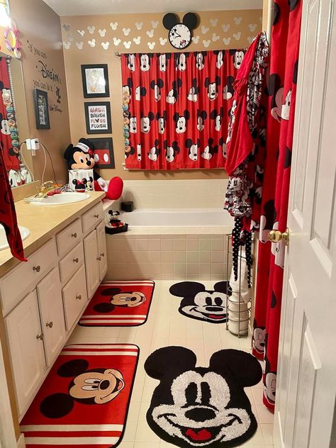 Mickey Mouse Stuff, Mickey Mouse Bedroom Ideas, Disney Bathroom Ideas, Disney Bathroom Ideas Kids, Mickey Mouse House Decor, Mickey Mouse Bathroom Ideas, Mickey Mouse Kitchen Ideas, Mickey Mouse Home Decor, Mickey Mouse Living Room