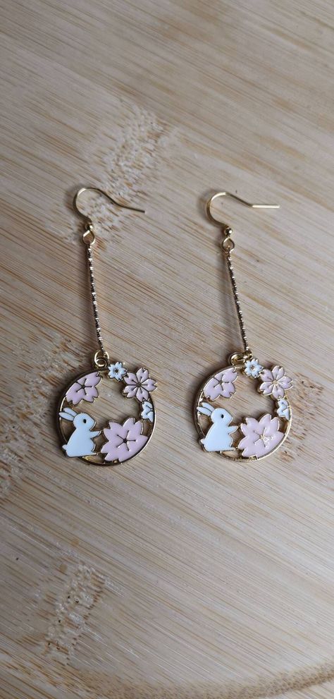 Rabbit And Flowers, Bunny Jewelry, Woodland Bunny, Luna And Artemis, Rabbit Jewelry, Rabbit Earrings, Easter Earrings, Bunny Earrings, Year Of The Rabbit