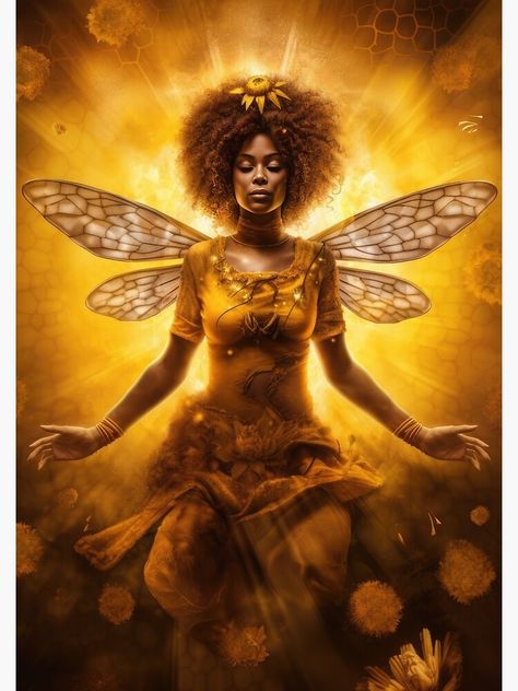 Yellow Goddess, Afro Goddess, Soul Artwork, Mystic Soul, Queen Bees Art, Metaphysical Art, Bee Goddess, Black Goddess, All Souls