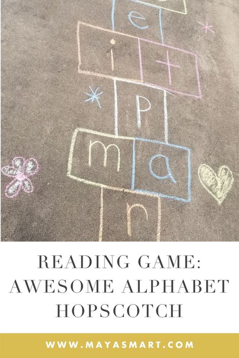 Teach your kids letters and letter sounds while playing a classic children’s game: hopscotch! In this activity tutorial by an early childhood educator, you will learn a creative way to make early literacy an interactive (and active!) experience without using a screen. A fun and easy at-home activity to get kids moving and learning at the same time. #Literacy #ParentingTips #BacktoSchool #literacygames #Readinggames #literacygamesfirstgrade #literacygamesforkindergarten Outdoor Alphabet Activities, Letter Hopscotch, Alphabet Hopscotch, Abc Games For Toddlers, Games For Grade 1, Tracing Letters Preschool, Kids Letters, Letter Sound Activities, Early Childhood Educator