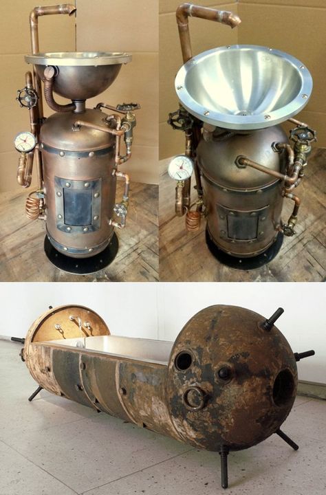 DIY Steampunk #Washbasin and #Bathtub Steampunk Bathroom Ideas, Steam Punk Bedroom, Steampunk Bathroom Decor, Steampunk Decor Diy, Dystopian Architecture, Western Decor Diy, Steampunk Bar, Steampunk Rooms, Steampunk Bathroom