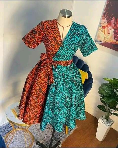 Ankara Wrap Gown Styles, Ankara Wrap Gown, Wrap Gown Styles, Wrap Gowns, Ankara Short Flare Gowns, Materials Gown Style, Styles Ankara, Classy Short Dresses, Wrap Dress Styles