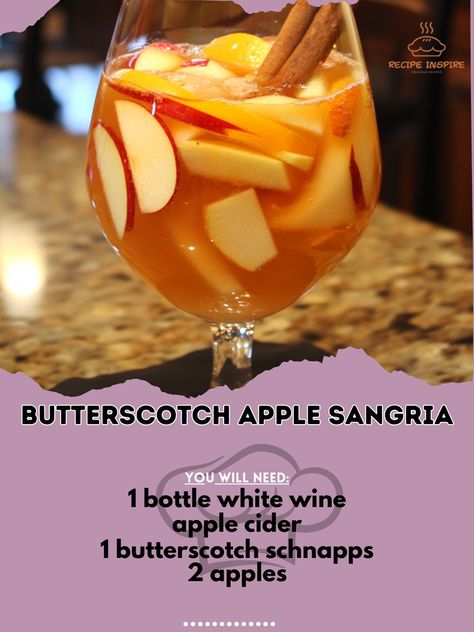 🍎✨ Elevate your fall gatherings with this delightful Butterscotch Apple Sangria! Perfect for cozy nights in or festive celebrations. 🥂 Butterscotch Apple Sangria Ingredients: - 1 bottle white wine (750ml) - 2 cups apple cider - 1/2 cup butterscotch schnapps - 2 apples, sliced - 1 orange, sliced - Cinnamon sticks for garnish Instructions: 1. In a large pitcher, combine white wine, apple cider, and butterscotch schnapps. 2. Add sliced apples and oranges to the pitcher. 3. Stir gently to mix ... Pitcher Cocktail Recipes, Halloween Sangria, Autumn Beverages, Apples And Oranges, Sangria Ingredients, Pitcher Cocktails, Apple Sangria, Sliced Apples, Bbq Ideas