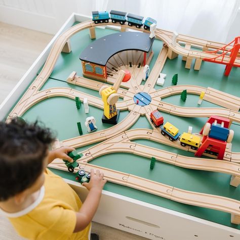 Deluxe Wooden Multi-Activity Play Table for Playroom - Kids Activity Table With Storage, Furniture, Toddler Train Table, Wooden Train Track Layout, Train Table Ideas, Brio Train Table, Wooden Train Table, Train Set Table, Brio Train Set, Train Table Layout, Brio Train