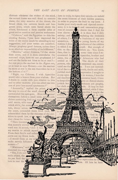 Paris France Eiffel Tower, France Eiffel Tower, Eiffel Tower Print, Newspaper Art, Seni Vintage, Book Page Art, Dictionary Art Print, Dictionary Art, Vintage Paris