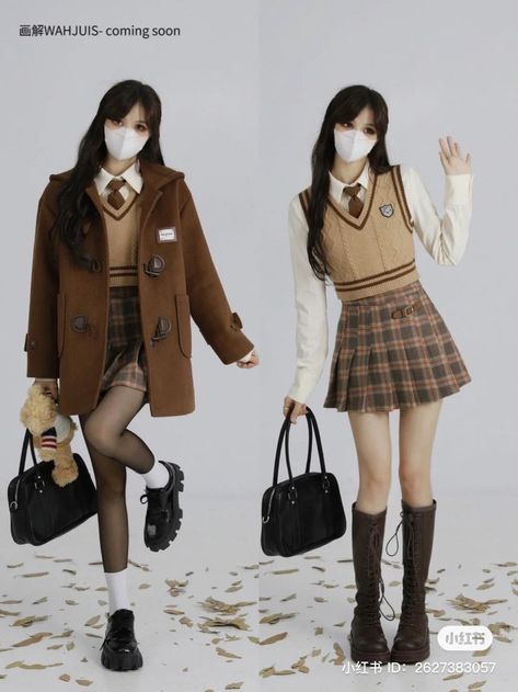 Winter Uniform Outfits, Cute School Outfits Uniform, Korean Uniform School, Winter Outfits School, Korean School Outfits, Aesthetic Uniform, School Outfits Uniform, Korean Uniform, Outfits For School Winter